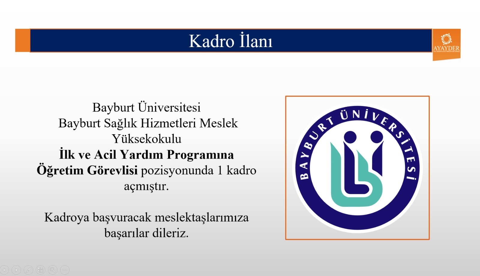Bayburt Sağlık Hizmetleri M.Y.O. İlk ve Acil Yardım Programına Öğretim Görevlisi İlanı