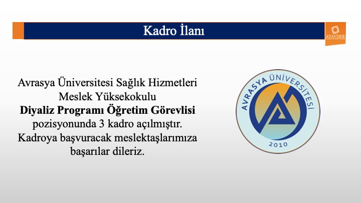 Avrasya Üniversitesi Diyaliz Programı Öğretim Görevlisi İlanı