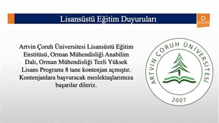 Artvin Çoruh Üniversitesi Tezli Yüksek Lisans İlanı